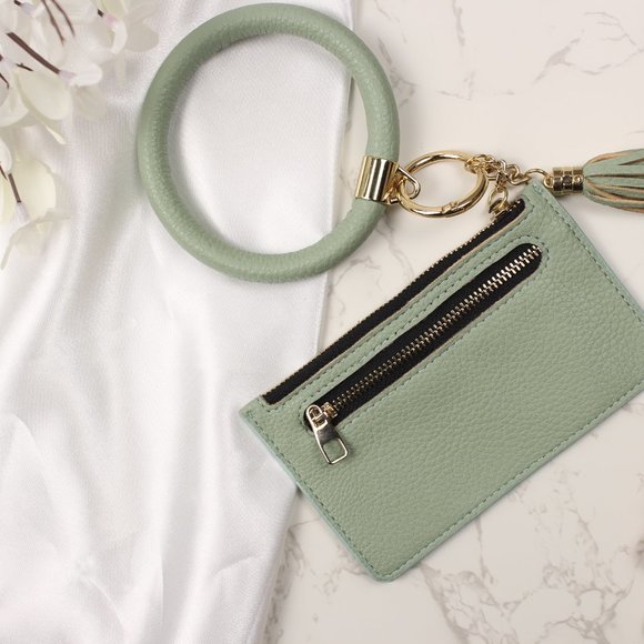 Pebbled Leather Bangle Keychain with Mini Purse and Tassel - Picture 8 of 10